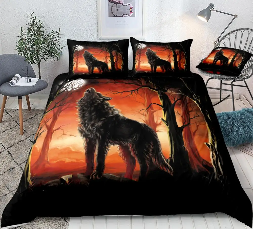 

3D Wolf Duvet Cover Set Red Forest Bedding Kids Boys Girls Wild Animal Quilt Cover Queen 3PCS Home Textiles Animal King Dropship