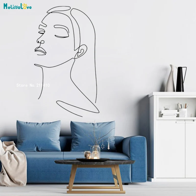 One Line Drawing Wall Decal Unique Female Vinyl Woman Scandinavian Boho Modern Design Abstract  Murals YT6224