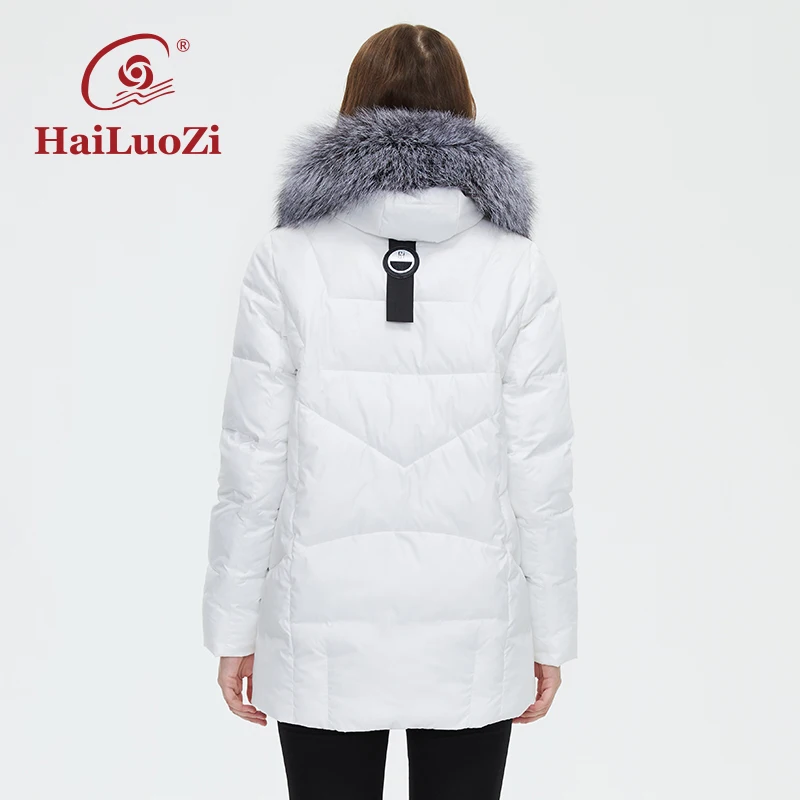 HaiLuoZi 2022 New Women\'s Winter Jacket Short Hooded Natural Real Fox Fur Collar Women Coat Windproof  Female Casual Parka 6001