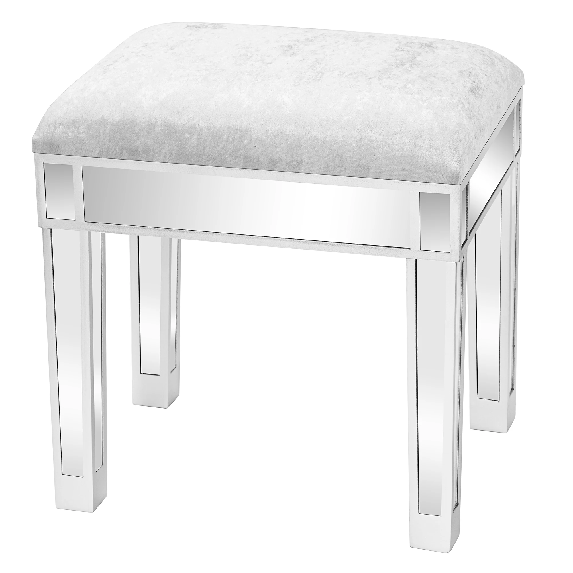 FCH Modern Style Mirrored Vanity Stool Silver Gray Dressing Stool Makeup Stools   (43 x 33 x 46)cm