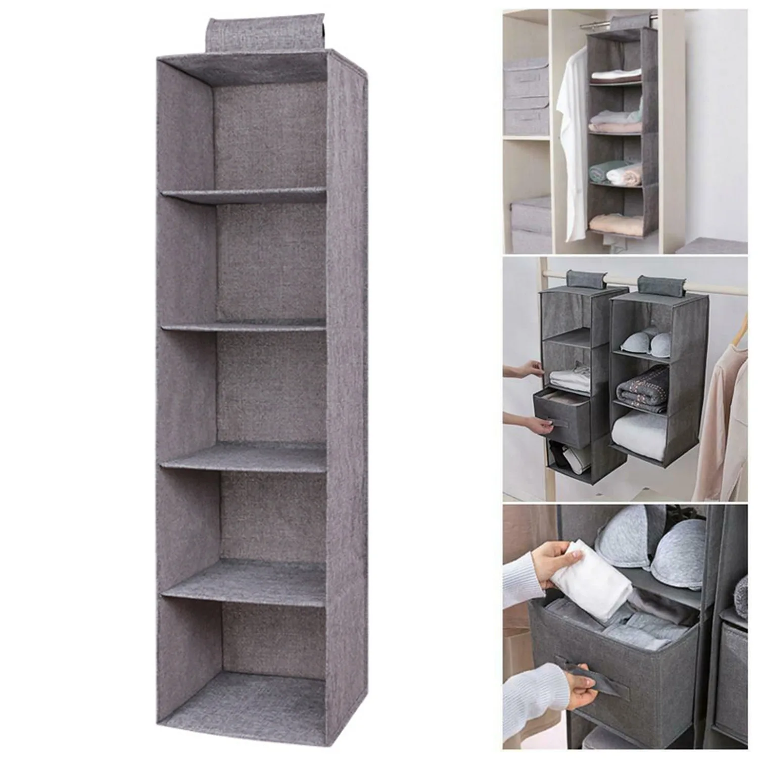 

3/5 Layers Washable Closet Organizer Wardrobe Cloth Shelves Hanging Rack Storage Bags with Hook and Loops for Clothes Socks