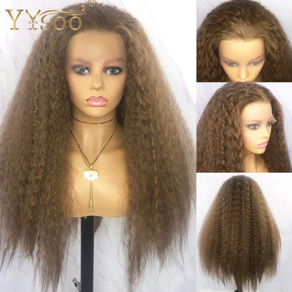 

YYsoo Long 10# Color Kinky Straight Futura Synthetic T Part Wigs for Black Women High Density Glueless Heat Resistant Yaki Wigs