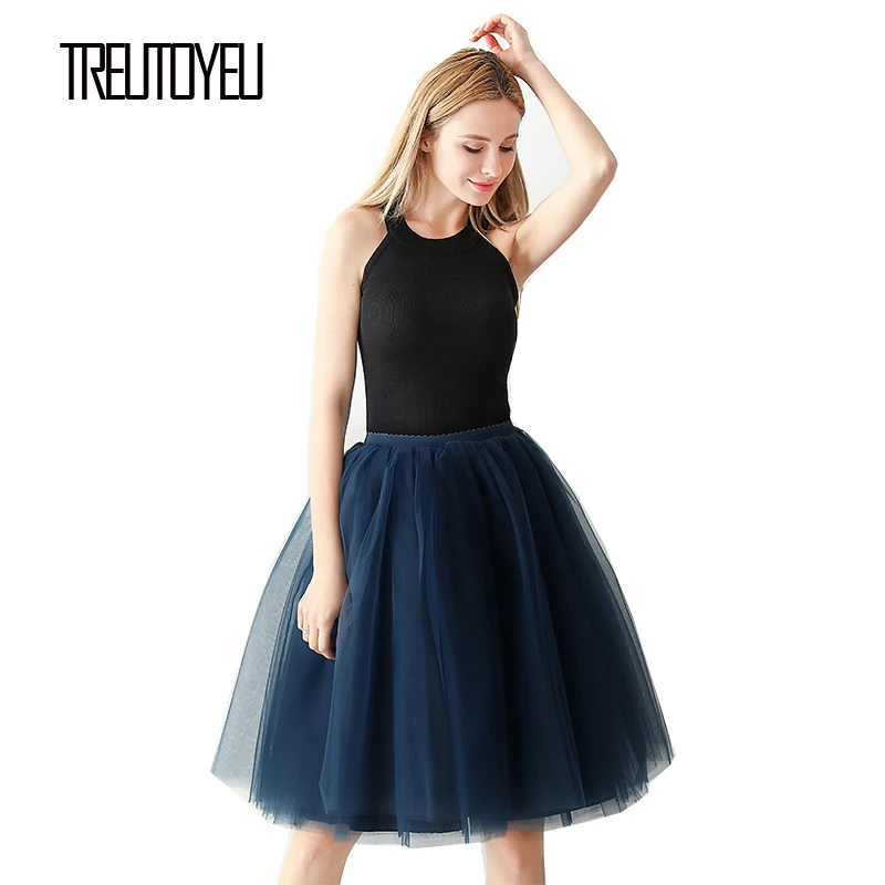 Streetwear 6 Layers 65cm Midi Pleated Skirt Women Gothic High Waist Tulle Skater Skirt rokjes dames ropa mujer 2020 jupe femme