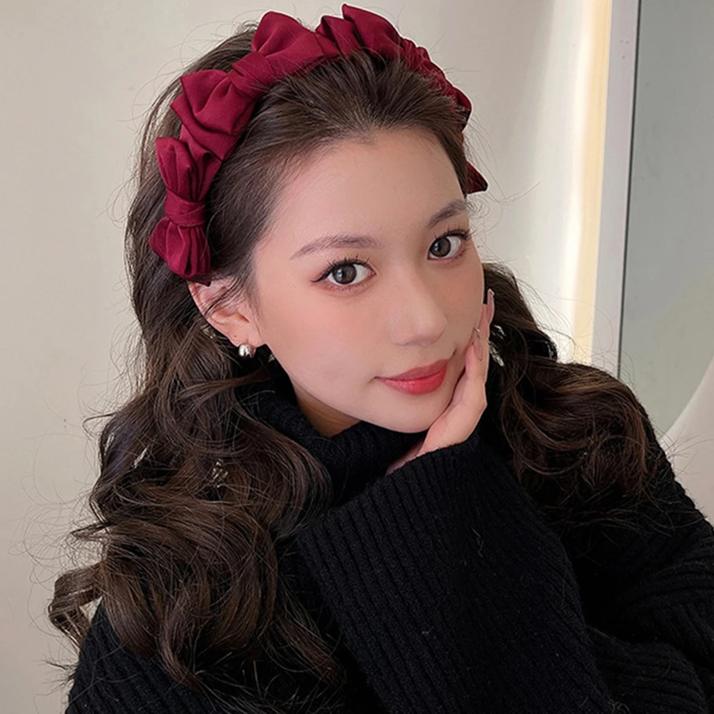 Haimeikang Double Bow Headband Korean Fashion Hair Hoop Hairbands Women Black Headwear Wedding Festival Bezel Hair Accessories