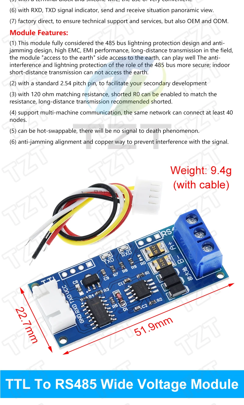 TZT TTL Turn To RS485 Module Hardware Automatisches Flow Control Modul Serielles UART Level Gegenseitige Konvertierung Stromversorgungsmodul – Detail 9