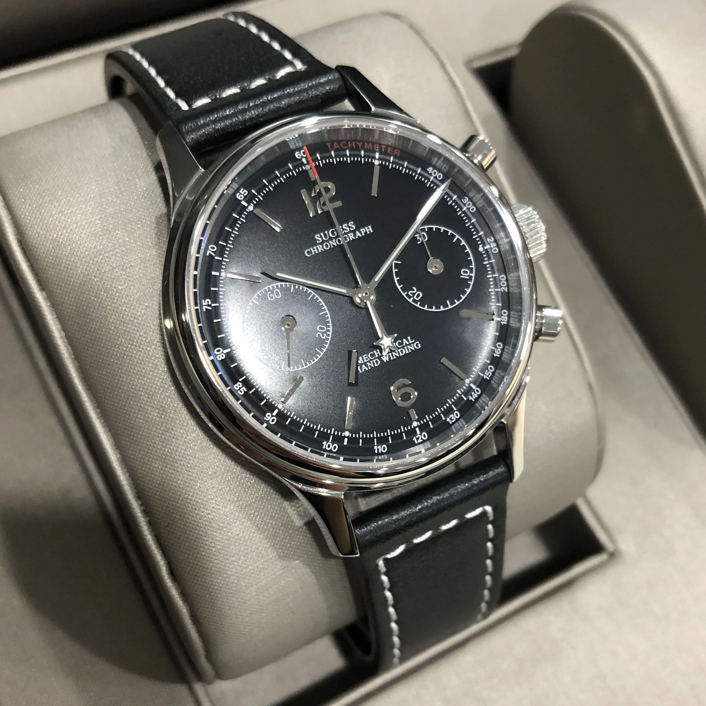 Sugess-Reloj de pulsera de piloto para hombre, cronógrafo mecánico, Panda, Air Force Sapphire, para movimiento Original ST1901 v3, 1963