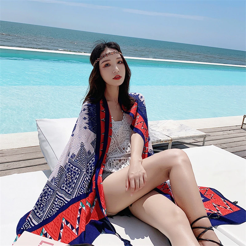 

Seaside Beach Towel Microfiber Bath Towel For Adult Reactived Printed Sunscreen scarf Beach Towel Drying Bathroom Vacation Decor