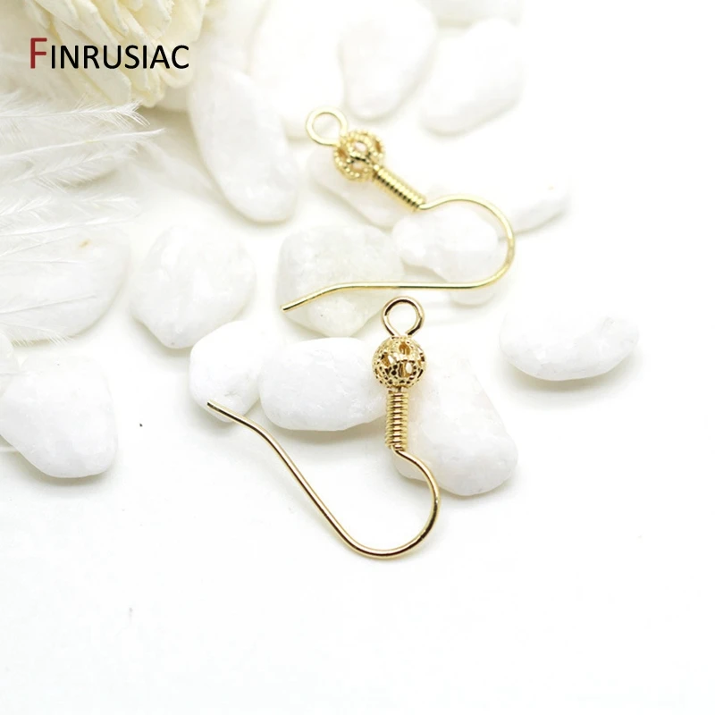 

Handmade Diy Earrings Accessories14k Gold Plated Brass Earring Hooks Findings Flower Ball Spring Silver Earwire Wholesale