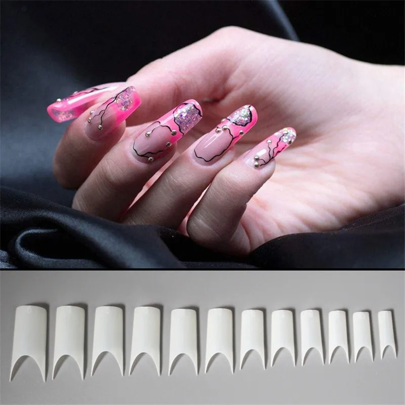 550pcs/bag Ultra Thin Matte C-Curve Nail Tips Fake Nails Short Half Cover faux ongle C Shape Nail Tips Finger White/Nature