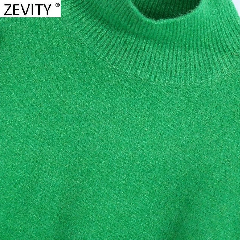 Zevity Women Fashion Mock Neck Solid Candy Color Casual Knitting Sweater Female Chic Basic Long Sleeve Pullover Brand Tops SW937