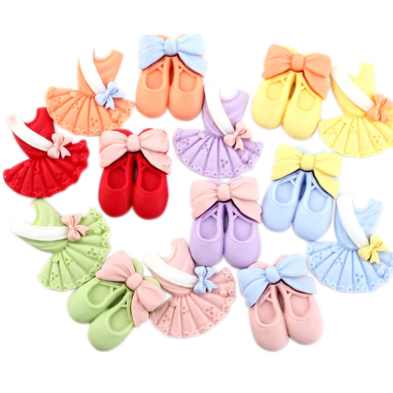 14Pcs Kawaii Clothes Shoes Princess Accessories Flat Back Resin Miniature Pattern Applique DIY Craft Headdress Bow Embellishment