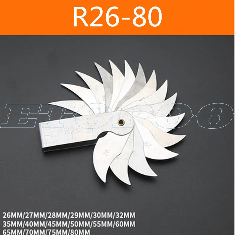 4pcs Radius Gauges Stainless Steel R1-6.5/R7-14.5/R15-25/R26-80mm Concave Convex arc Silver Tone Measuring Tools