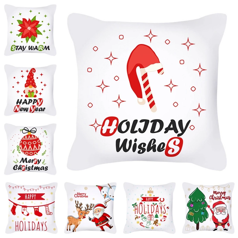 45*45cm Merry Christmas Cushion Cover Pillowcase 2024 Christmas Decorations For Home Xmas Noel Ornament Happy New Year 2024