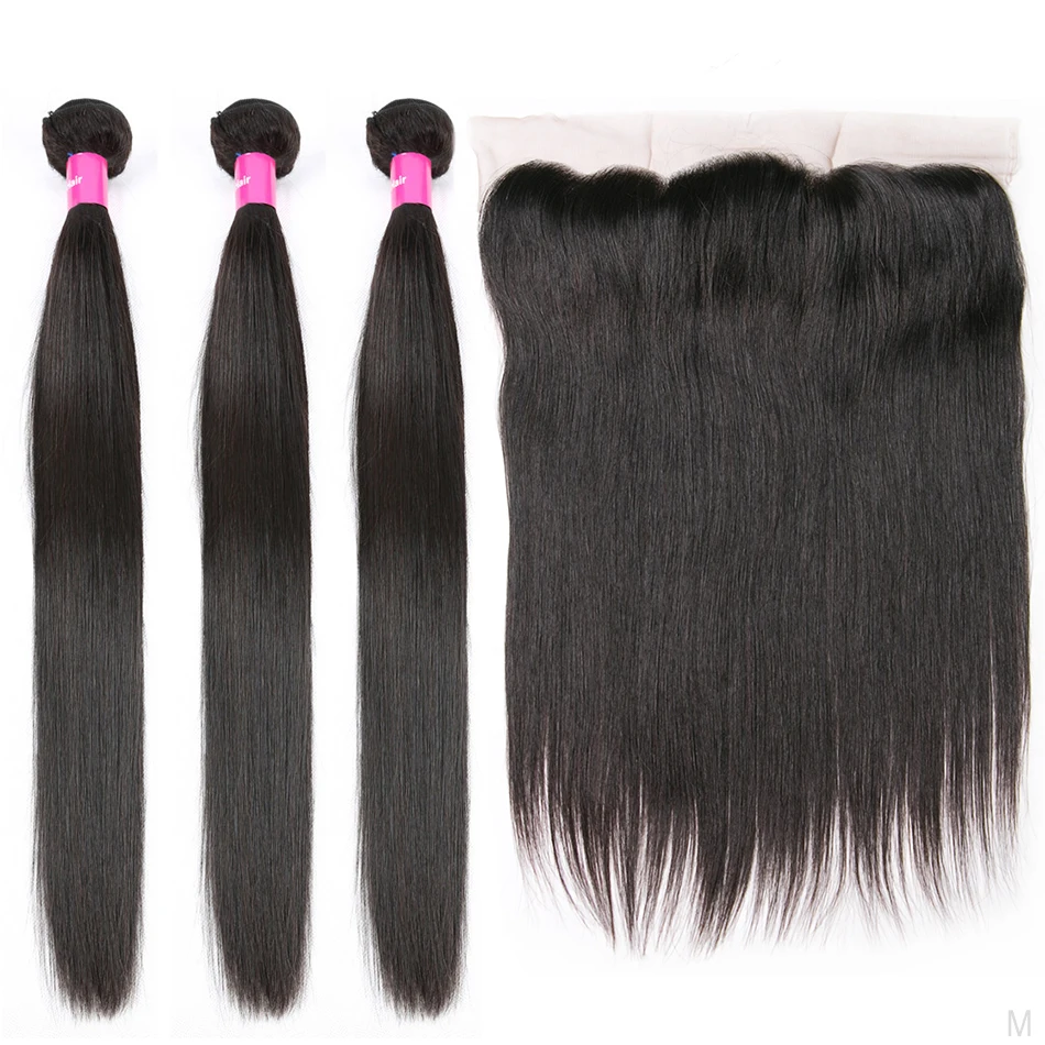 

Brazilian Remy Hair Bundles With Frontal Straight Human Hair Bundles With Lace Frontal 13*4 Frontal With Bundles Middle Ratio