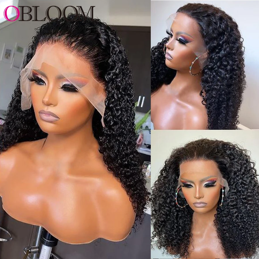 34in 250% Kinky Curly Wig Transparent  13x6x2 Lace Front Human Hair Wigs Brazilian Pre Plucked Bleached Knots Wig for Women