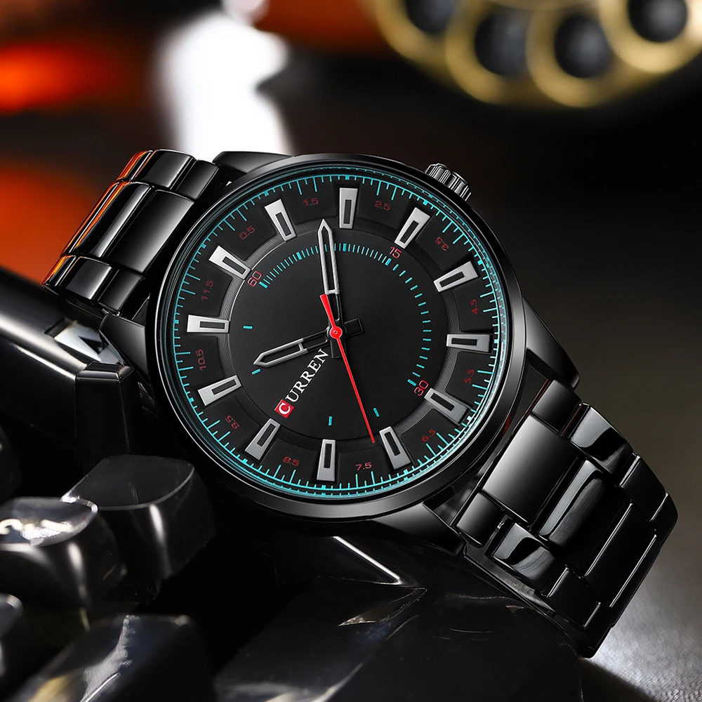 CURREN Top Luxury Brand Stainless Steel Bands Casual Business Black Men Quartz Wristwatch Simple Watches for Men