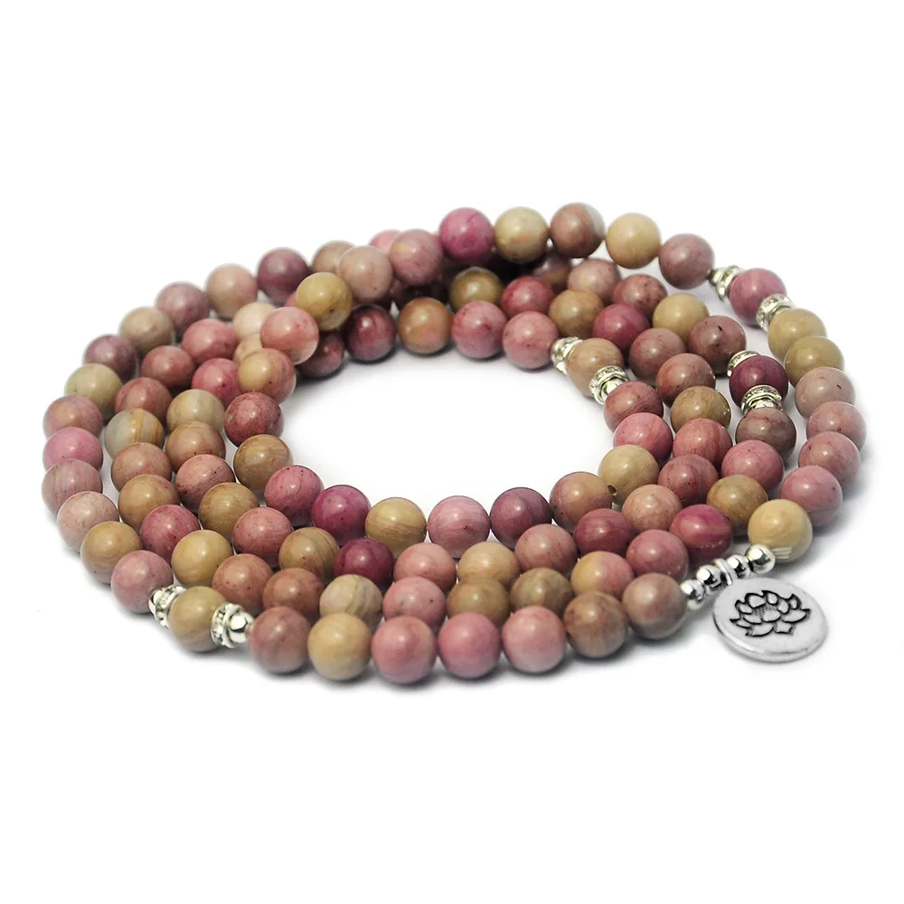 Natural Rhodonite stone rose pyroxene Bracelet Zen Buddha pearl lotus  mahogany grain stone Yoga fashion jewelry wholesale