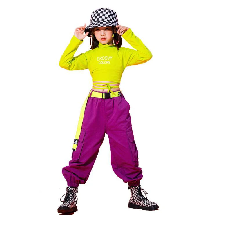 Kids Performance Hip Hop Clothing High Neck Crop Tops Sweatshirt Cargo Pants Girls Festival Jazz Dance Wear Costumes Clothes