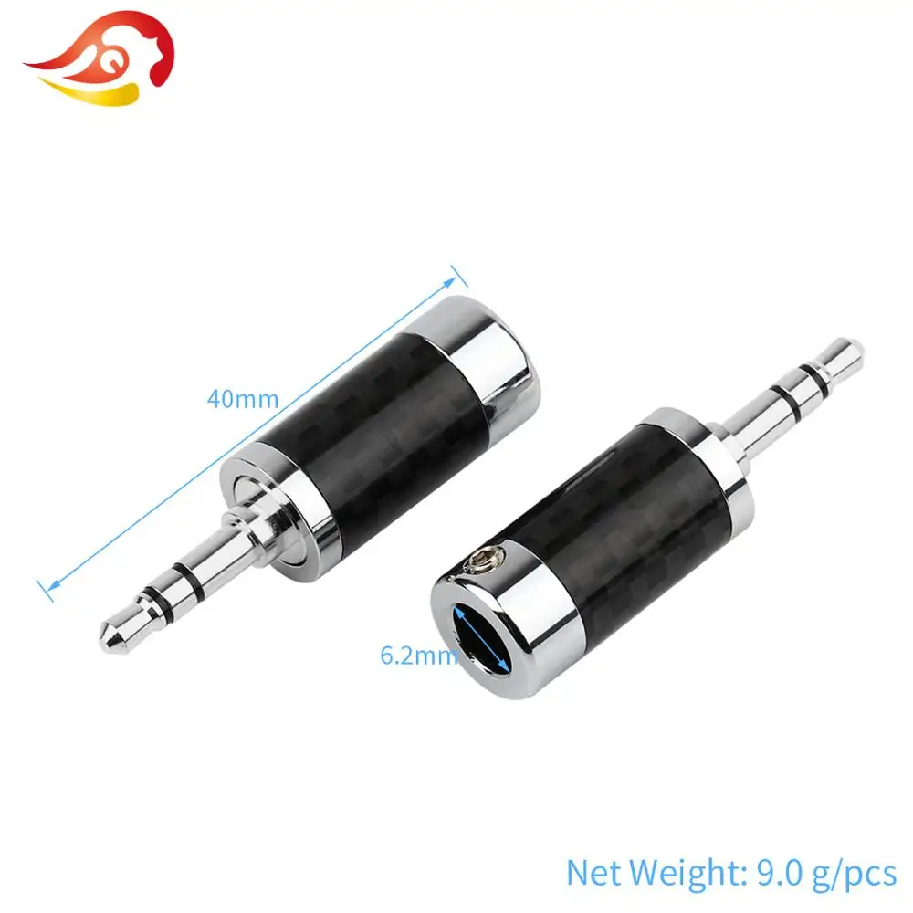 QYFANG 3.5mm 3 Pole Stereo Carbon Fiber Earphone Plug HiFi Headset Gold/Rhodium Plated Audio Jack 6.0mm Wire Hole Line Connector