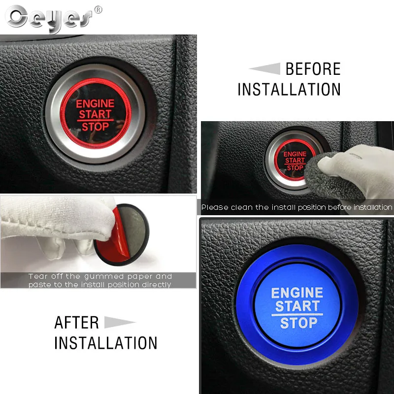 Ceyes 1pc Car Engine Ignition Start Stop Push Button Cover Ring Accessories Stickers Fit For Honda Civic Accord Odyssey Styling