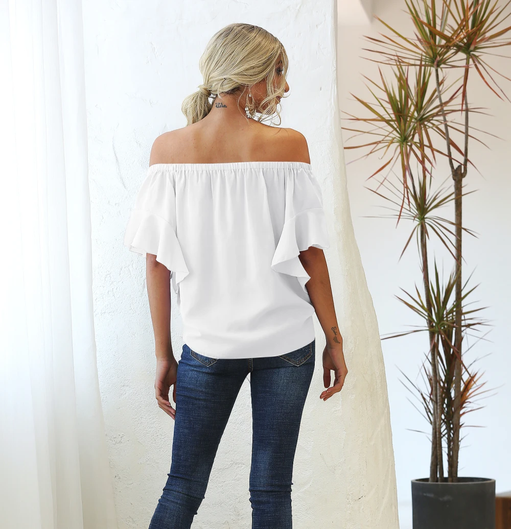 Chiffon Shirt Women Summer Blouse Beach Party White Black Off Shoulder Shirt Bandage Sexy Chemises Femme  women tops fashion