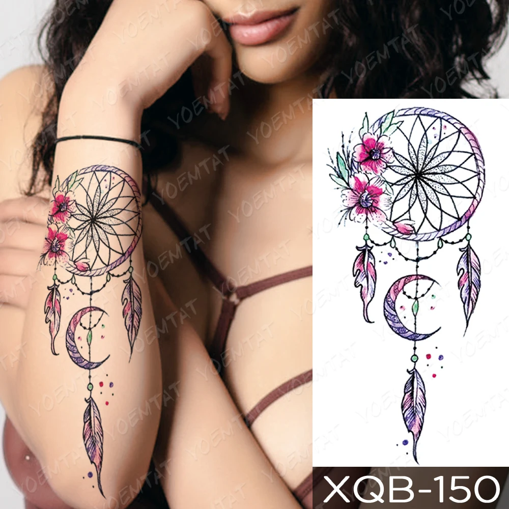 Waterproof Temporary Tattoo Sticker FLowers Dream Catcher Flash Tattoos Flowers Bird Rose Body Art Arm Fake Sleeve Tatoo Women