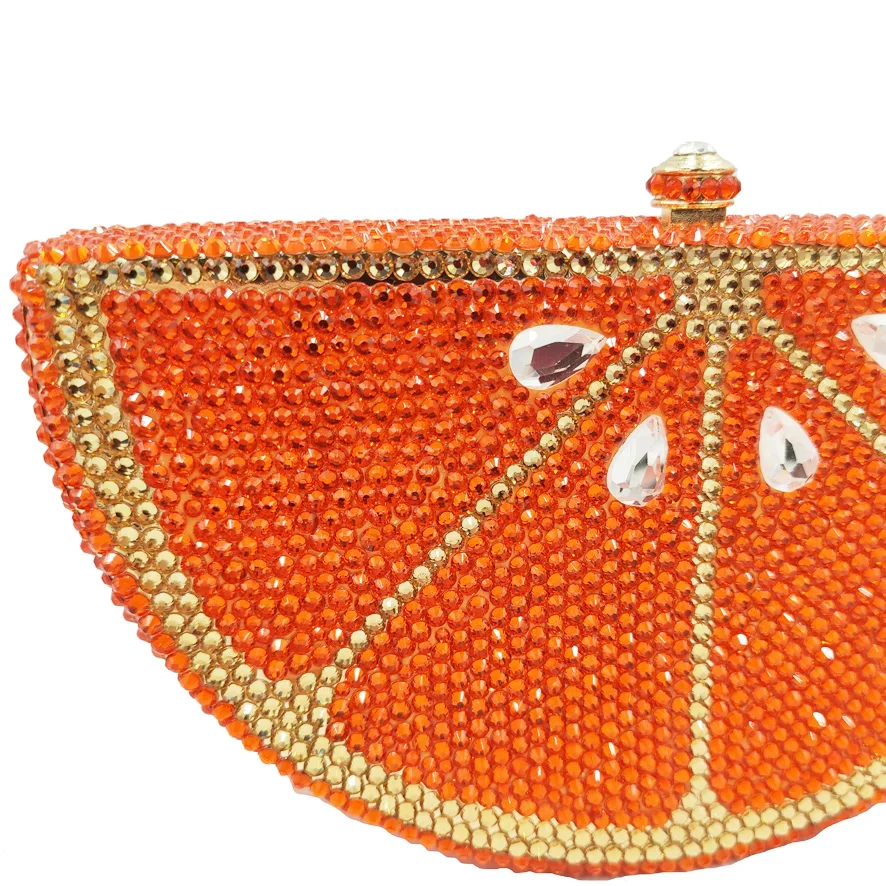 Fashion Crystal Evening Bags Orange Fruit Melon Clutch Bags Luxury Diamond Party Handbags Wedding Purse sc321