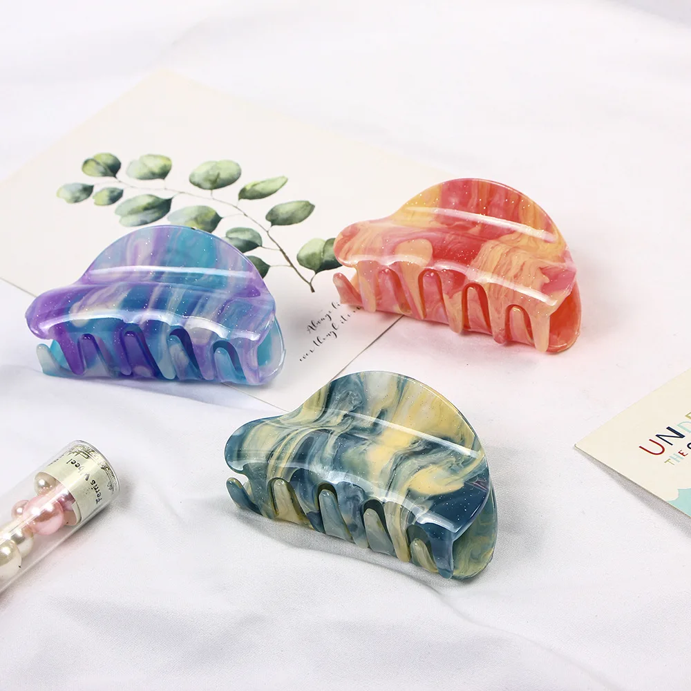 Nowe mody 8.5CM gwiaździste paski dziewczyny średnie akrylowe włosy w kolorze cukierkowym klipy spinki Barrettes pałąk kobiet akcesoria do włosów