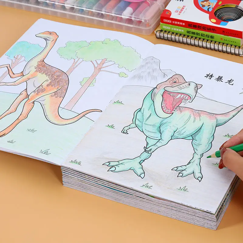 Juego de 6 libros para colorear para adultos y niños, libro para colorear de dinosaurios para niños pequeños, para aliviar el estrés y matar el