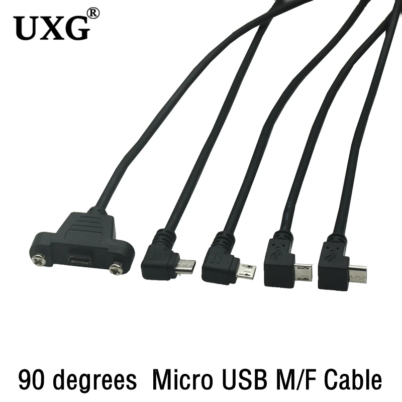 

90 Degree Micro USB 5pin Male Connector to Micro USB Female Extension Cable Cord 0.3M 0.5M With screws Panel Mount Hole