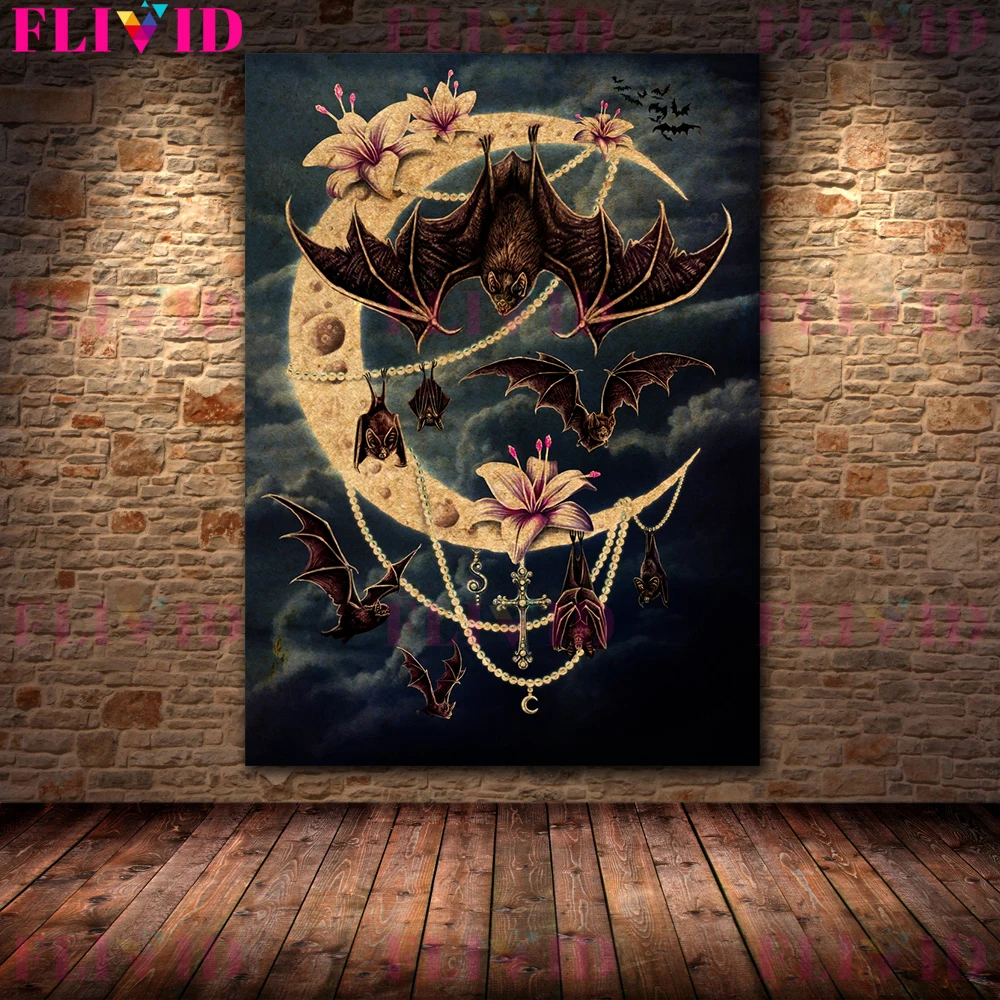 Gothic Bat Black Cat Skeleton Art Poster And Prints Witch Night Curse Wall Art Canvas Painting For Living Room Decor Unframed