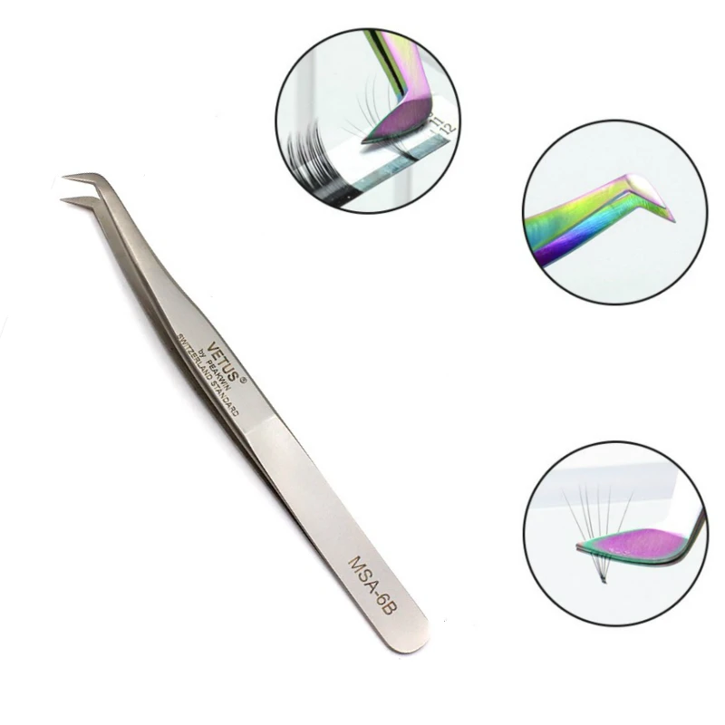 Stainless Steel Lash Tweezer VETUS MSA-6B Professional for 3D/6D Volume Eyelash Extension Blooming Flowering Fan Lash Tweezer