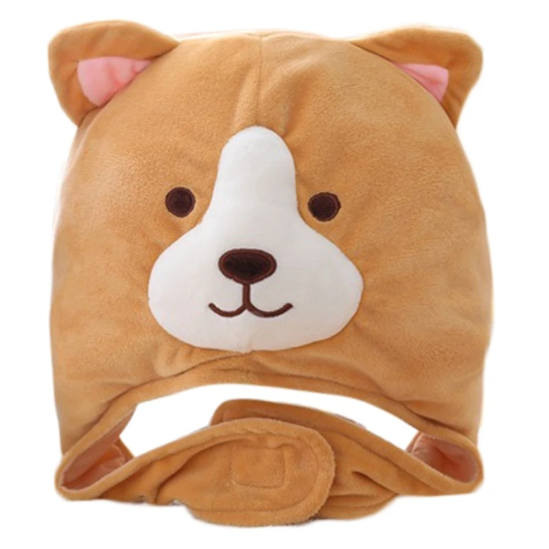 Cute Corgi Dog Plush Hat Funny Animal Stuffed Toys Headgear Soft Warm Cap Anime Cosplay Costume Party Photo Props