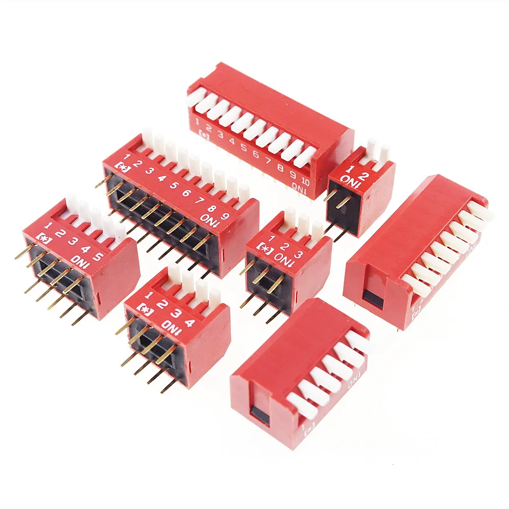 5pcs Piano Actuator Dip Switches SPST 2 3 4 5 6 8 9 10 Way / Position Through Hole Right Angle  25mA 24VDC 1P1T