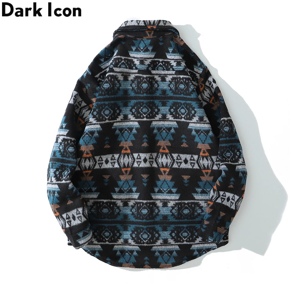 Dark Icon Geometric Thick Jackets Men Women Pockets Autumn Men\'s Shirt Jacket Vintage Shirts