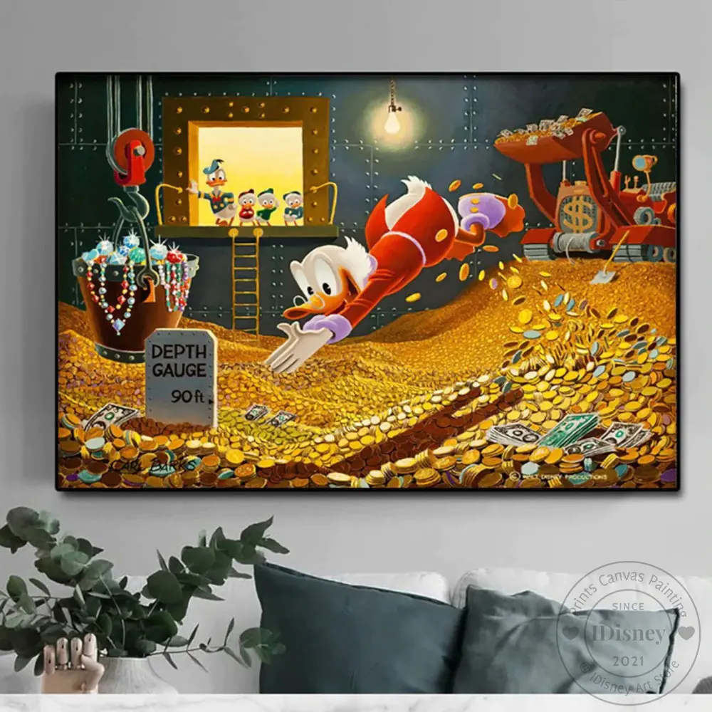 Disney Cartoon Anime Donald Duck Wall Decor Poster Prints Canvas Painting Jump Golden Sea Poster For Living Room Home Decoration