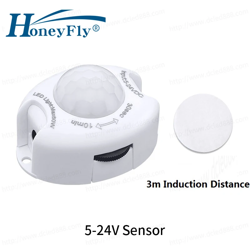 HoneyFly Motion Sensor Switch 30sec-10min Time Delay Adjustable DC5-24V Infrared Sensor Light Switch Auto On/off 3-5m