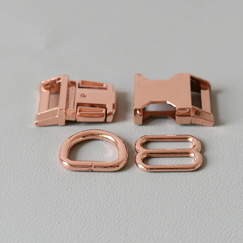 

50 Suit 20mm 8 Buttons Metal Dog Clasp Set Webbing Metal Slider DIY Pet Collar Strap Bag Belt Accessory-Rose Gold