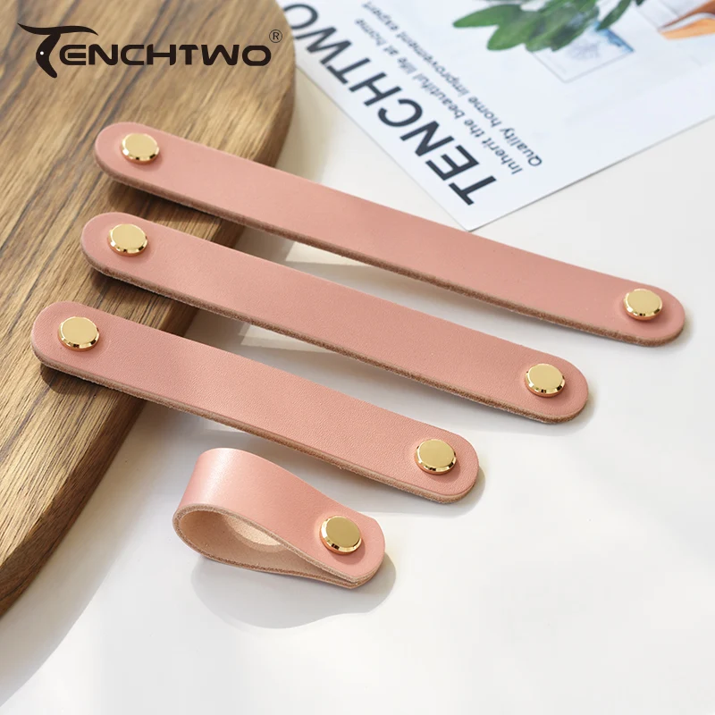 Pink Vegetable-tanned Leather Furniture Handles Drawer Pulls Cupboard Kitchen Cabinet Door Knobs for Children\'s Room