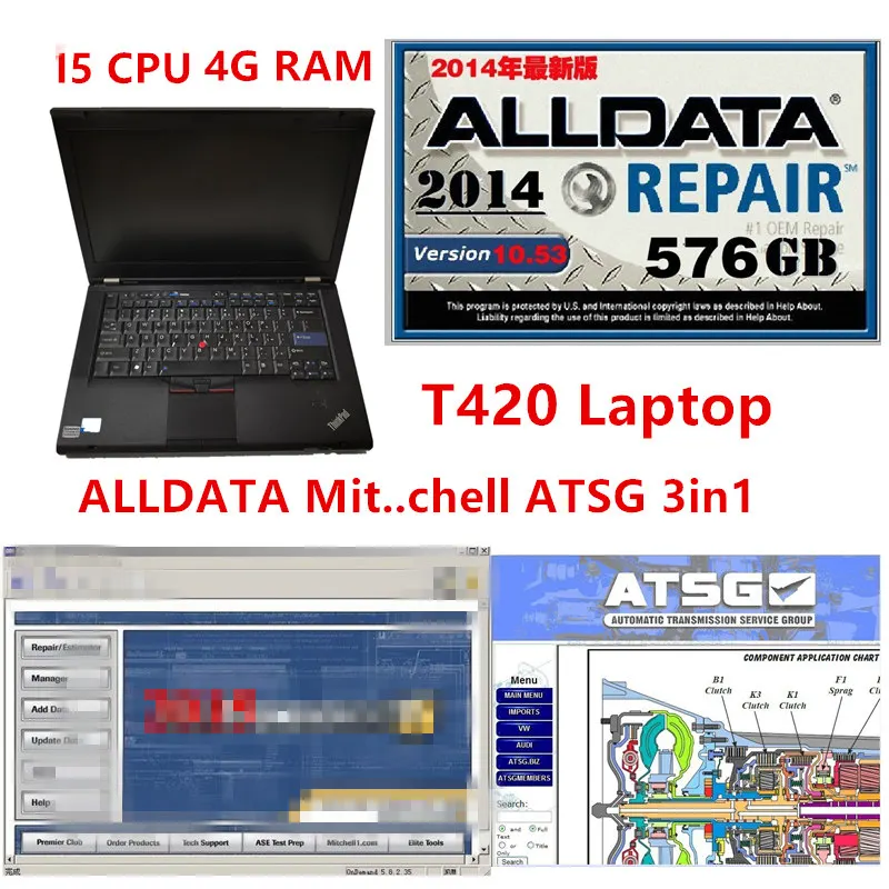 High quality Alldata 10.53 Mit//chell OD5 software All data repair Atag 2017in 1TB HDD installed Laptop T420 I5 4G ready to work