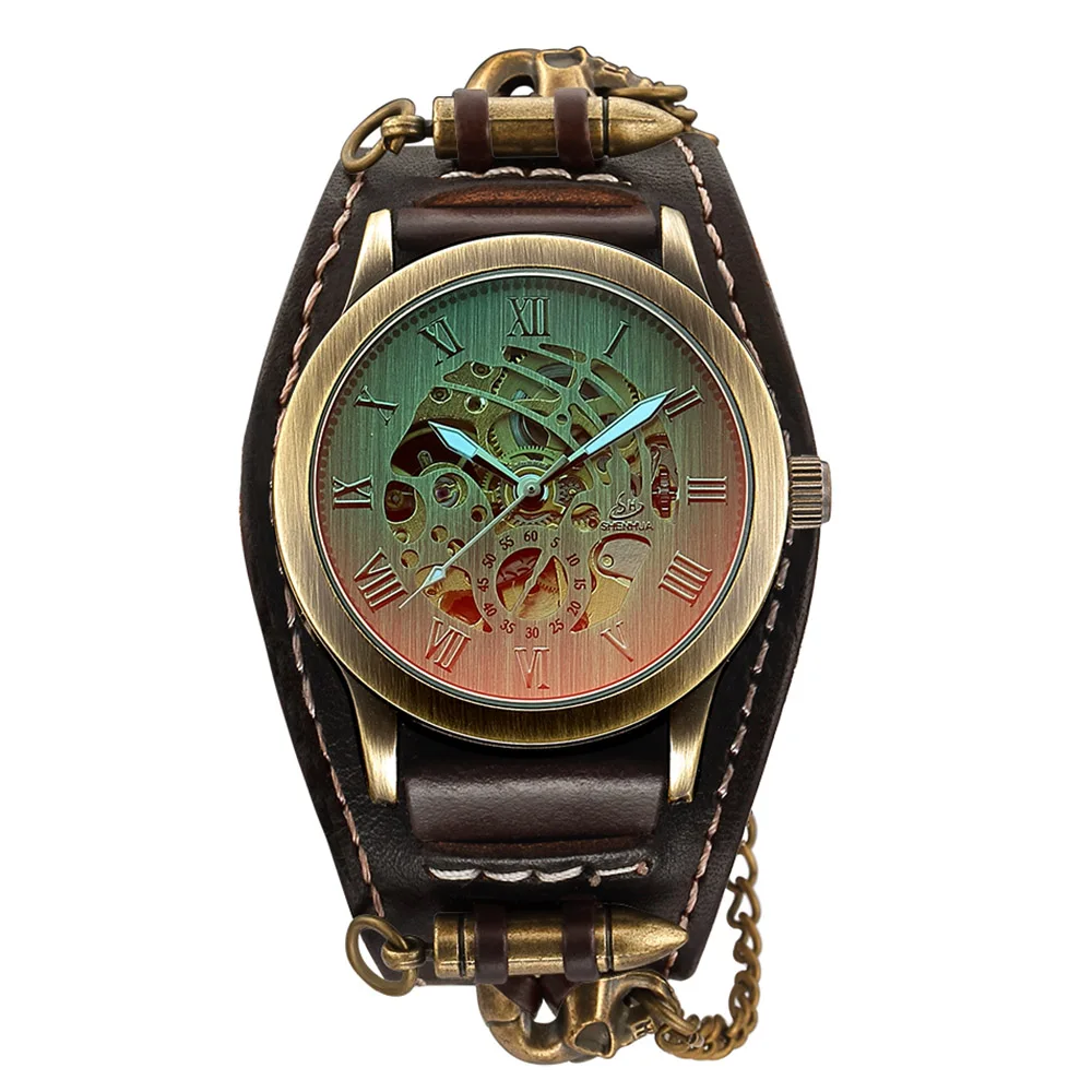 Fashion Steampunk Watches Men Vintage Watches Men Automatic Mechanical Wristwatch Bronze Skeleton Watches Sport Man Watch Clock