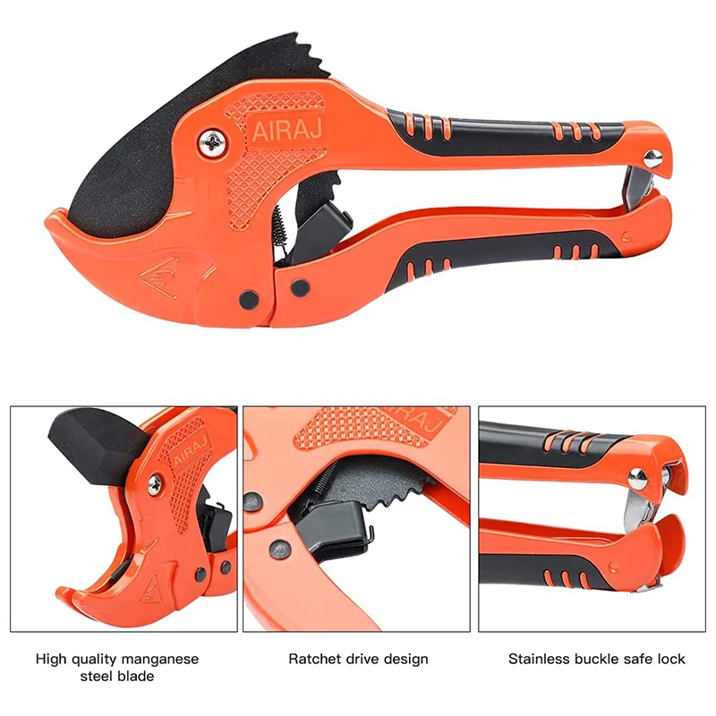 AIRAJ PVC Pipe Cutter Ratchet Scissors Tube Cutter PVC PPR Hose Cutting Hand Tools SK-5 Blade Cutting