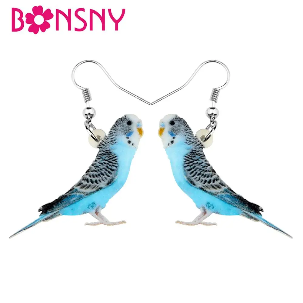 Bonsny Acrylic Elegant Long-tailed Parakeet Parrot Earrings Drop Dangle Sweet Bird Jewelry For Women Girls Party Decoration Gift