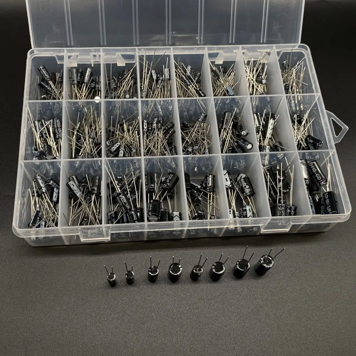 510Pcs/lot 0.1UF-1000UF 24Values Aluminum Electrolytic Capacitors 16-50V Mix Electrolytic Capacitor Assorted Kit And Storage Box