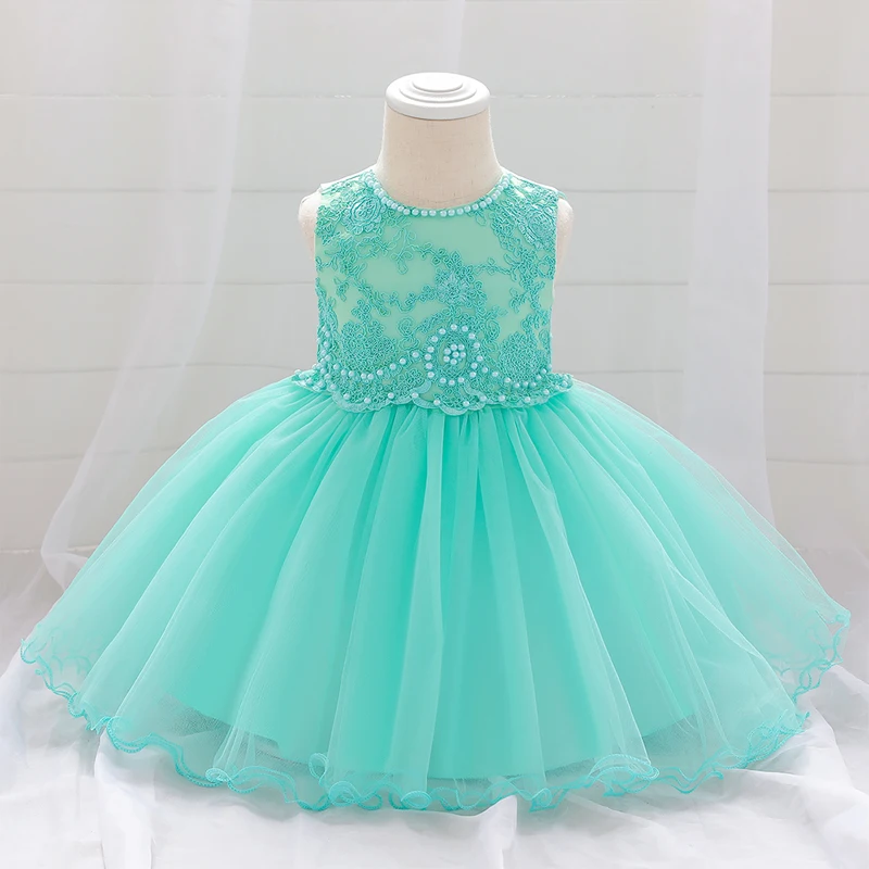 Summer Flower Baby Girl Dress Bead Party 1st Birthday Wedding Princess Kids Dresses for Girls Christening Gown Children Costume