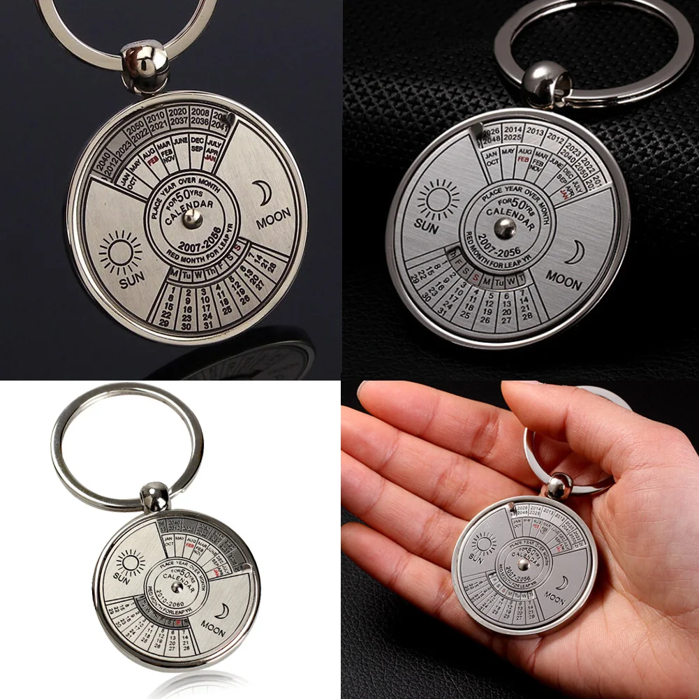 50 Years Calendar Sun Moon Carving Gift Metal Carving Keyring Carving Gift Perpetual Calendar Keychain Ring