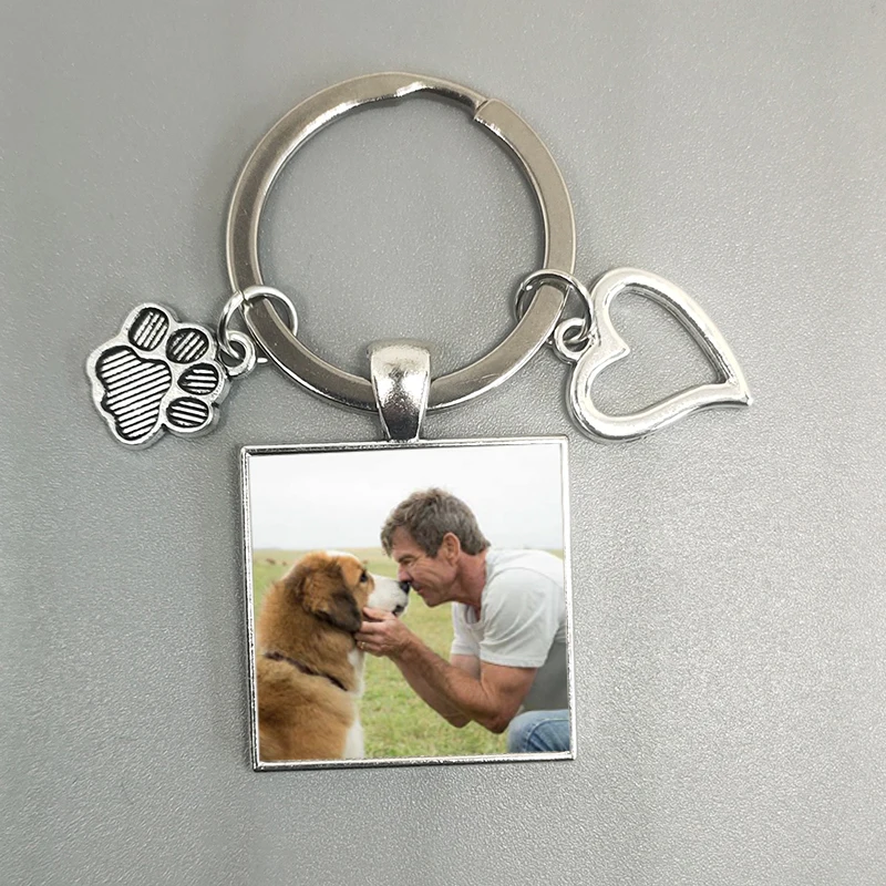 Custom DIY Dog Photo Keychain I Love Dog Glass Crystal Pendant Mini Heart Keychain Car Key Man and Girl Favorite Gift Souvenir