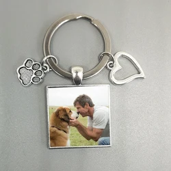 Custom Diy Hond Foto Sleutelhanger Ik Liefde Hond Glas Kristal Hanger Mini Hart Sleutelhanger Autosleutel Man En Meisje Favoriete gift Souvenir