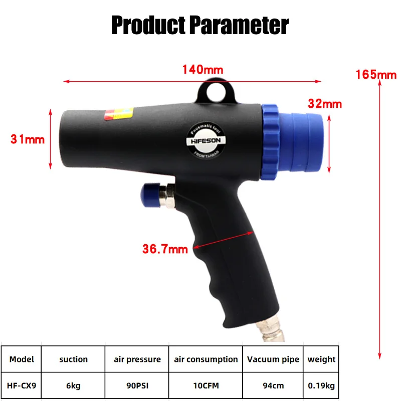 Dual Use Pneumatic Air Blowing Dust Vacuuming Suction Gun with 3pcs Nozzles for Vacuuming and Dust Removal