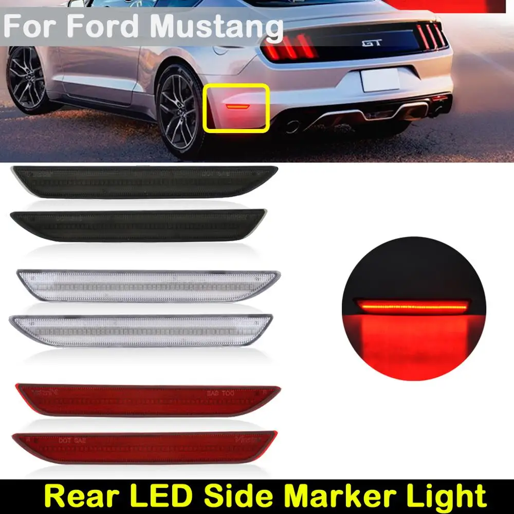 2Pcs For Ford Mustang 2015 up Car Rear Red LED side marker Lights Parking Lamp Turn Signal Light Smoked Red clear Lens